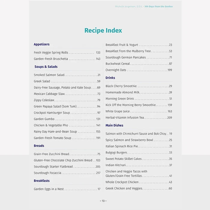 100 Days From the Garden table of contents