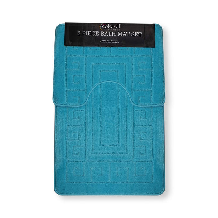 Coloroll Blue 2 Piece Bath Mat Set 315422-BLUE