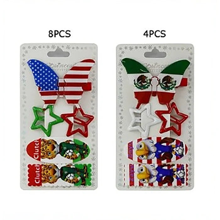 5pc Kids Patriotic Hair Clips Set – Flag Butterfly, Star Snap Clips, and Cute Cartoon Character Barrettes for Girls (TK-1107A)
