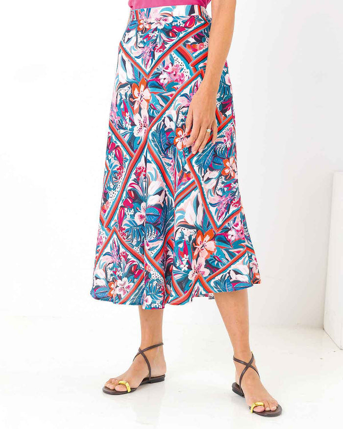 Belle Floral Bias Cut Lined Viscose Mix Skirt - The Classic Boutique
