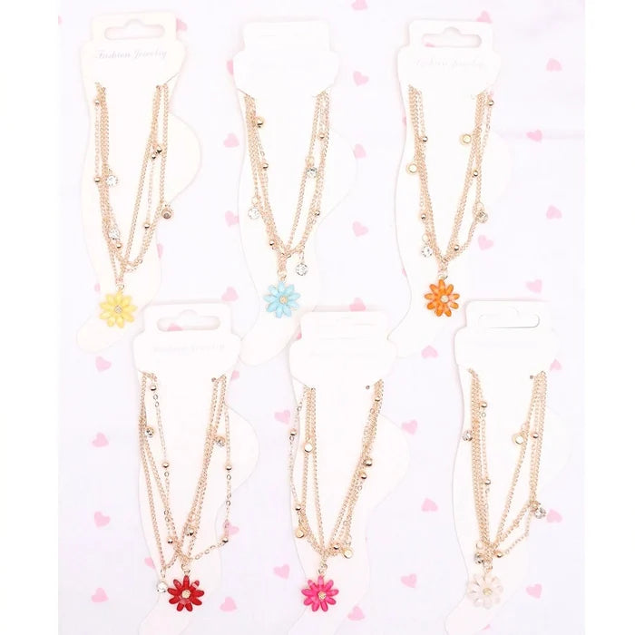 Bohemian Multi-Layer Flower Anklet – Dainty Gold Chain Daisy Foot Jewelry for Women & Girls (AAK3005)