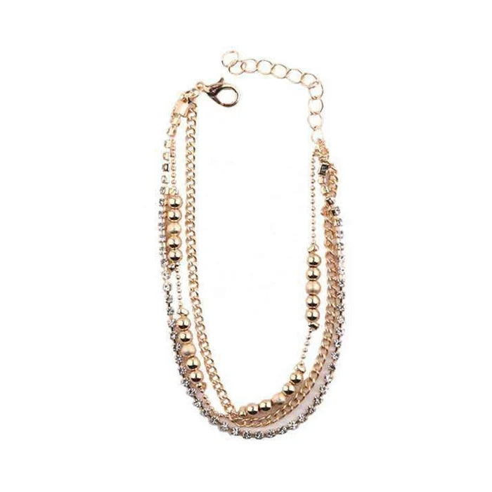 Boho Multi-Layer Rhinestone and Bead Anklet Set – 12-Piece Wholesale Pack (Gold & Silver Ankle Bracelets) (DBE-2851)