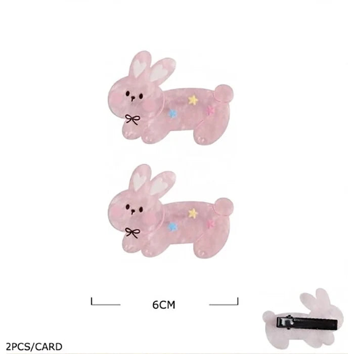 Cute Animal Hair Clips - Decorative Rabbit and Character Barrettes for Kids 2pc Set (TK-1097M)