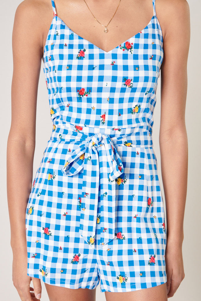 Dorothy Rosebud Gingham Tie Romper