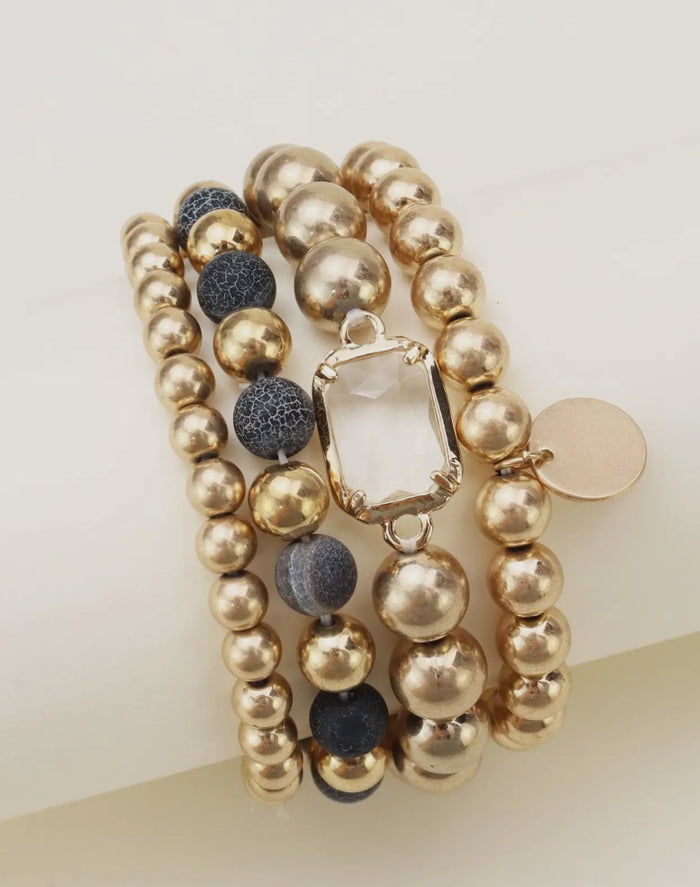 Jewelry - 4 Piece CCB Semi Precious Bracelet Set, Black or Brown