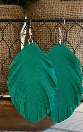 Jewelry - Christmas Earrings, Suede Feathers, Green or Red