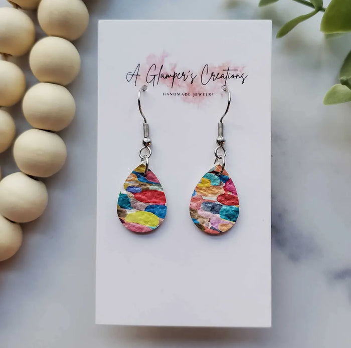Jewelry - Multi-Color Brushstroke Mini Teardrop Leather Earrings