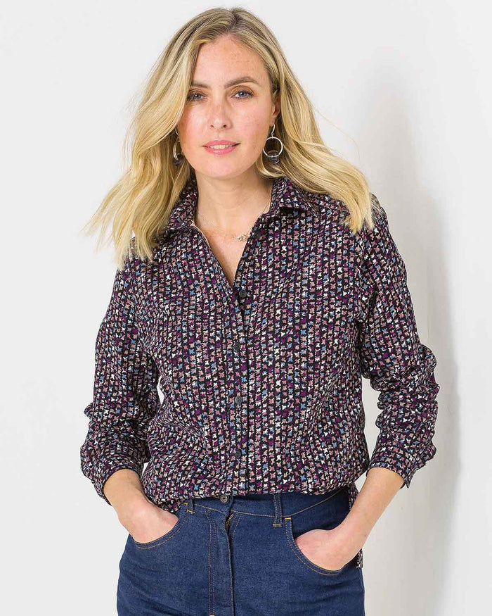 Joanna Patterned Cotton Babycord Long Sleeve Blouse - James Meade