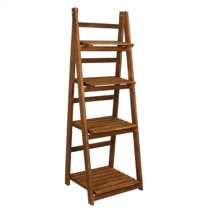 Multi Tier Wooden Ladder Folding Book Shelf | Stand Plant Flower Display Shelving Rack | Storage Rack - Home Hatch