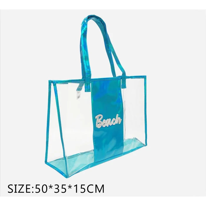 Nicole Clear Holographic Beach Tote Bag Bulk Set (12-Pack) (QE3171A)
