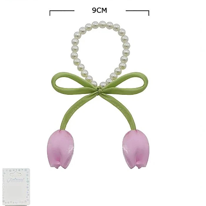 Pearl Tulip Curtain Tiebacks, Floral Curtain Holdbacks Set, Decorative Window Drape Ties for Home & Bedroom Decor (HS-50275S)
