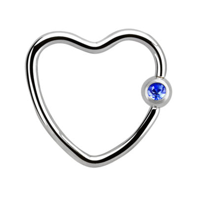 16g Surgical Steel Sapphire Heart Ring Surgical Steel / Silver / Sapphire Ball Closure Ring