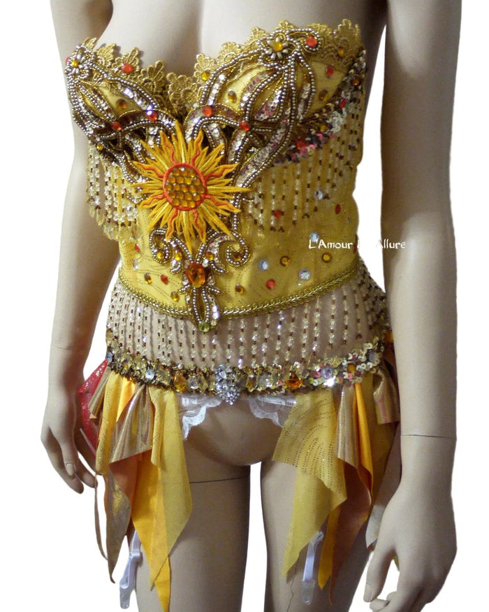 Sun Rave Crop Top and Garter Belt Dance Halloween Costume Bra Corset