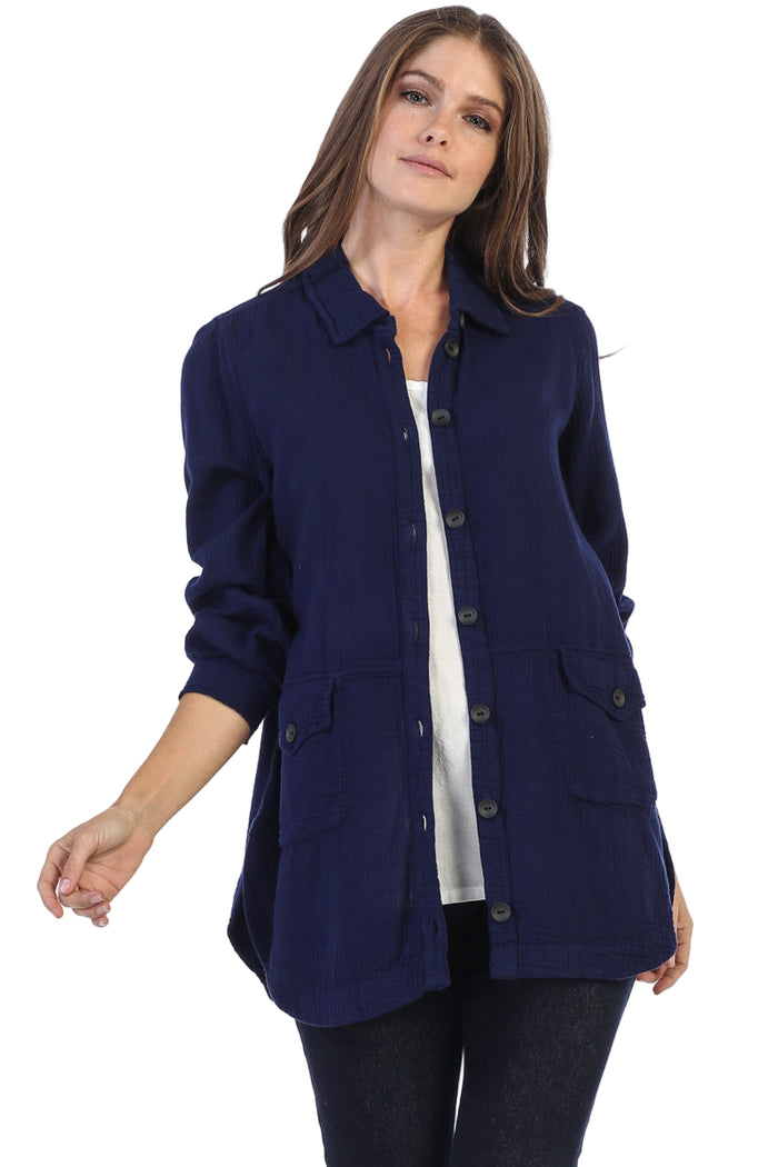 Textured Hi-Low Shirt/Jacket in Navy - JG004-NVY