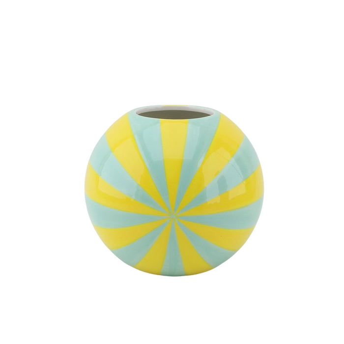 Vaas - Bloemenvaas Swirl- Dolomiet - Geel/Mintgroen - 20x20x17cm
