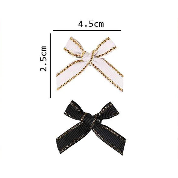 12pcs Small Ribbon Hair Bows – Elegant Black & White Mini Hair Clips with Gold Border (BW05BW)