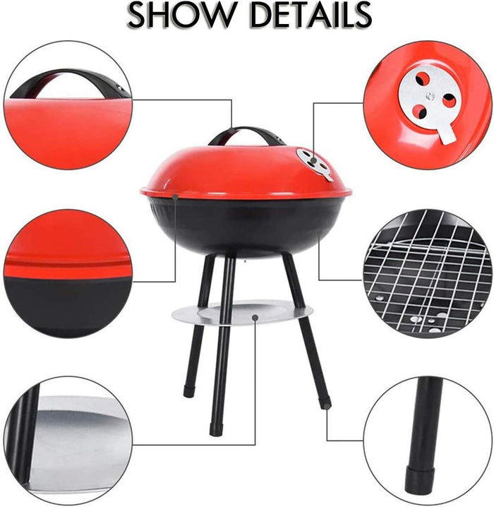 14-Inch Portable Charcoal BBQ Grill with Lid & Vents