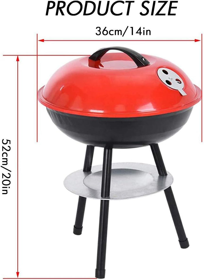 14-Inch Portable Charcoal BBQ Grill with Lid & Vents