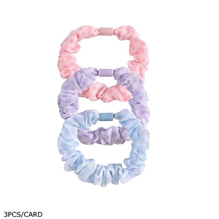 3-Pack Pastel Plaid Scrunchies – Elastic Fabric Hair Ties with Matte Slider Accents, Colorful Gingham Ponytail Holders for Girls & Women (HS-50263S)