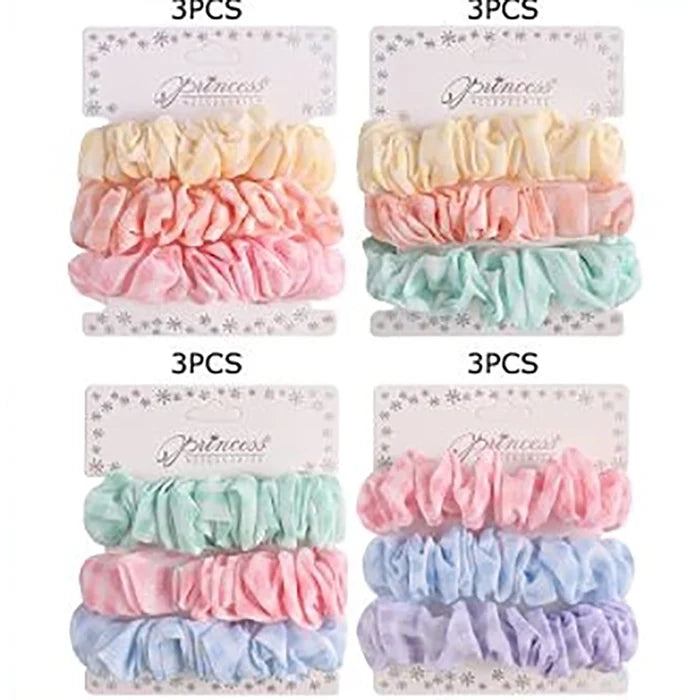 3-Pack Pastel Plaid Scrunchies – Elastic Fabric Hair Ties with Matte Slider Accents, Colorful Gingham Ponytail Holders for Girls & Women (HS-50263S)