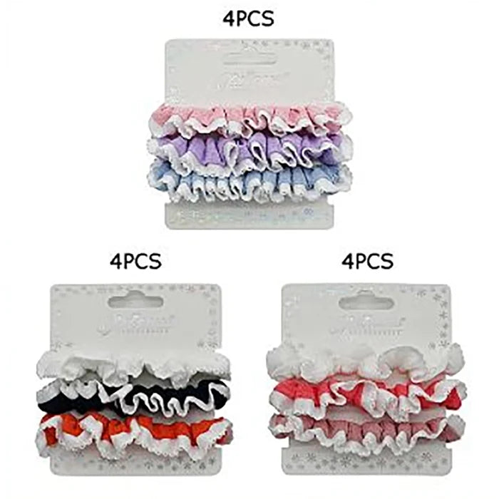 3-Pack Ruffle Lace Trim Scrunchies Set – Cute Elastic Hair Bands, Pastel Ruffled Hair Ties Ponytail Holders for Girls and Women (HS-10777S)