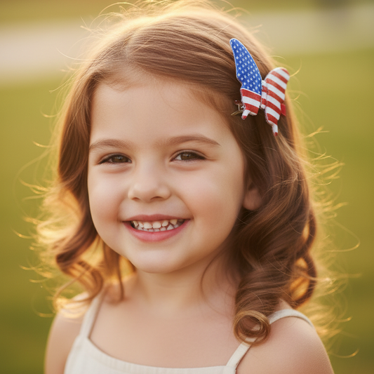 5pc Kids Patriotic Hair Clips Set – Flag Butterfly, Star Snap Clips, and Cute Cartoon Character Barrettes for Girls (TK-1107A)