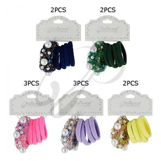 5pc Pearl & Textured Scrunchie Set – Elegant Elastic Hair Ties for Girls & Women – Assorted Colors (RB-51104M)