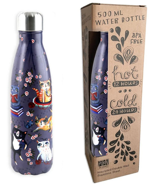 Allen Designs Double-Wall Insultated Water Bottle - Crazy Cats