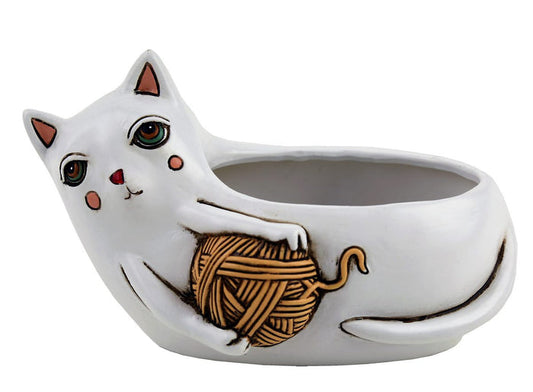 Allen Designs Planter - Baby Cat with Yarn - White