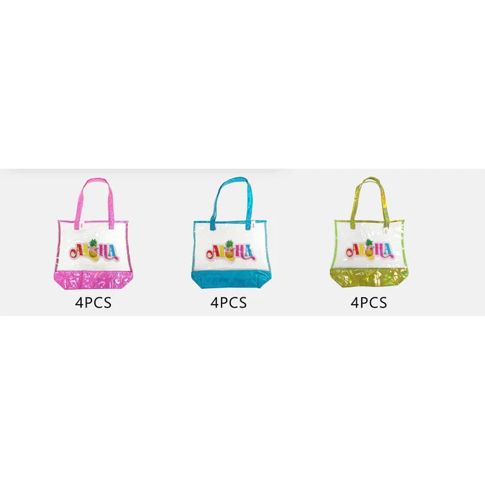 "Aloha" Clear Tote Bag with Holographic Trim (Pack of 12) (QE3178)