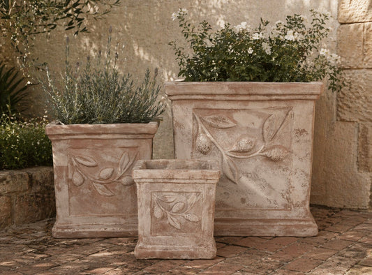 Antique Terracotta Pot - Square with Leaves