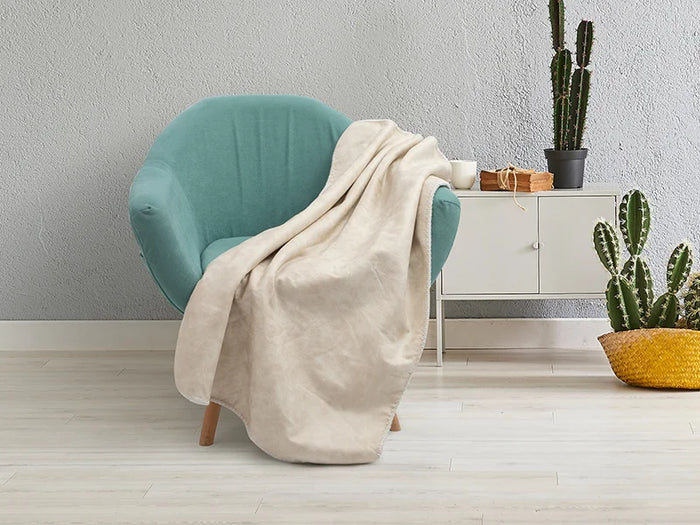 Arctic Fleece Lined Sublimation Leathaire Blanket(White/Beige, 76*101cm/30inchx 40inch)