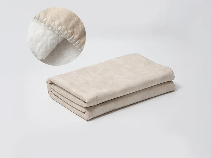 Arctic Fleece Lined Sublimation Leathaire Blanket(White/Beige, 76*101cm/30inchx 40inch)