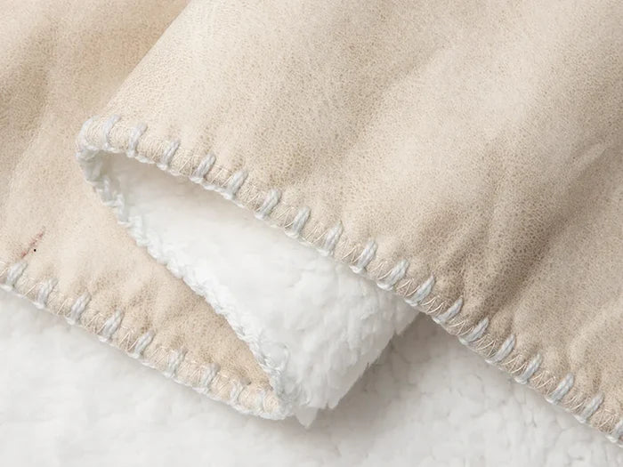 Arctic Fleece Lined Sublimation Leathaire Blanket(White/Beige, 76*101cm/30inchx 40inch)