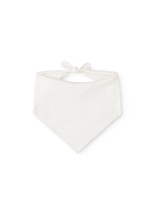 White scarf with a white triangle and a knot in front.
