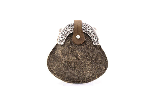 Austrian Brown Deerskin Clip Bag with Antique Silver Ornamental Frame