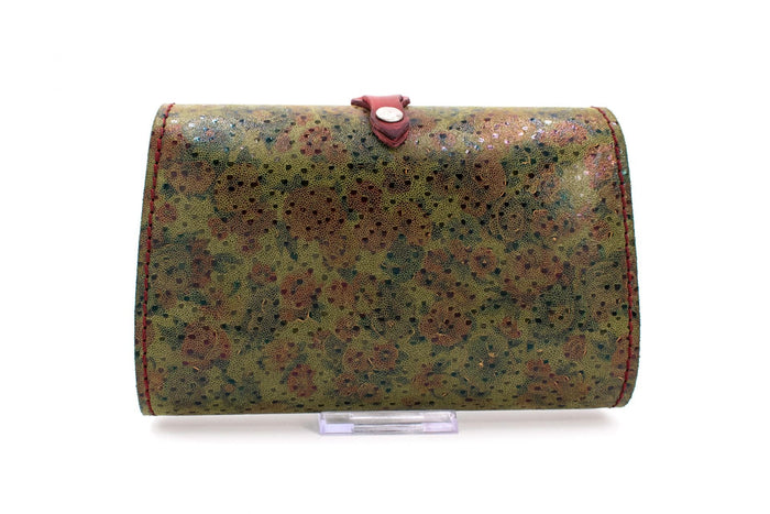 Austrian Red & Green Patterned Tapestry Purse with Braided Leather Accent & Chain Strap
