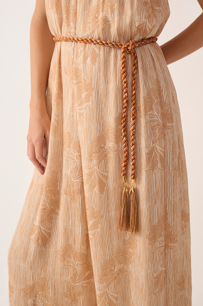Beige Oceano One Shoulder Lurex Jumpsuit_6