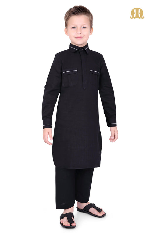 Black Riwaya Pathani Suit for Boys - Mashroo