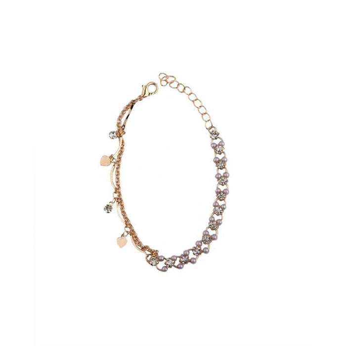 Boho Crystal Heart Charm Anklet Set – 12-Piece Wholesale Layered Ankle Bracelets, Gold & Silver Rhinestone Foot Jewelry (DBE-2856)