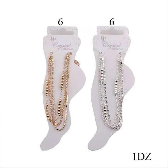 Boho Multi-Layer Rhinestone and Bead Anklet Set – 12-Piece Wholesale Pack (Gold & Silver Ankle Bracelets) (DBE-2851)
