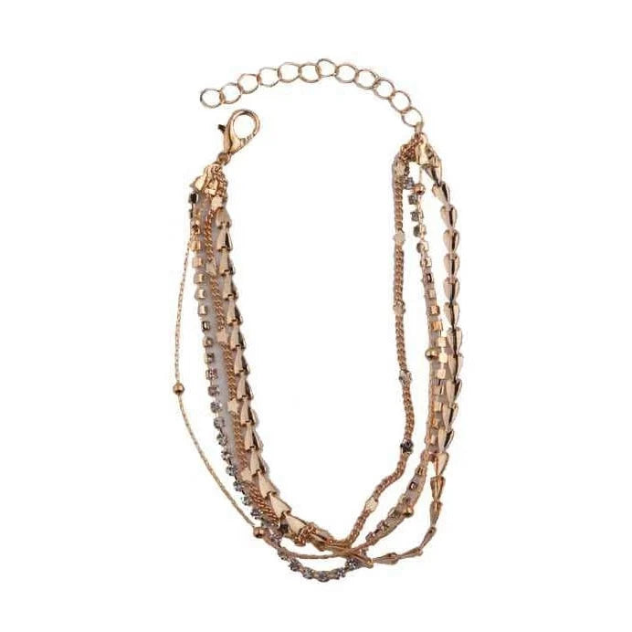 Boho Multi-Layered Crystal Anklet Set | Layered Chain Foot Bracelet in Gold & Silver | 12-Piece Pack (DBE-2850)