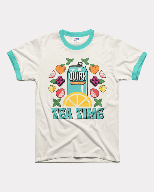 Boulevard Quirk Tea Time White Teal Unisex Ringer