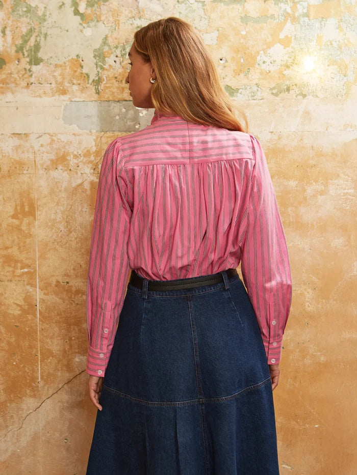 Bow-Detailed Striped Cotton Shirt