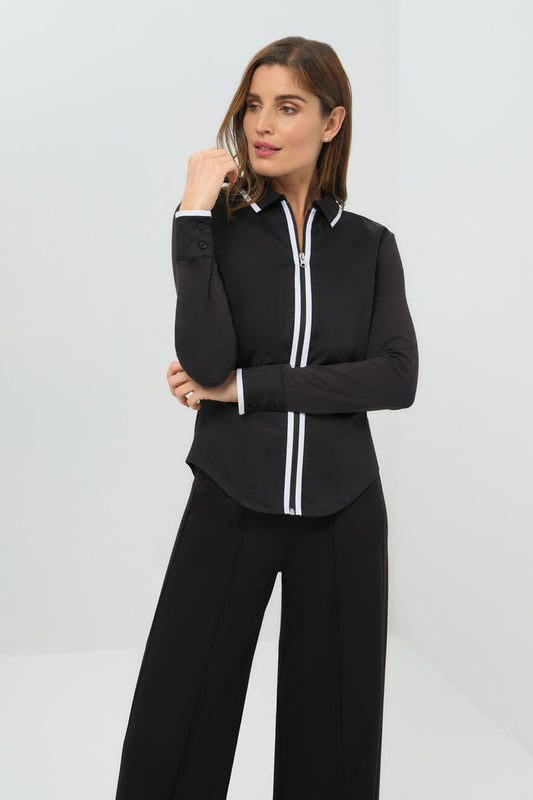 Bruna Collared Zip Top with Poplin Front