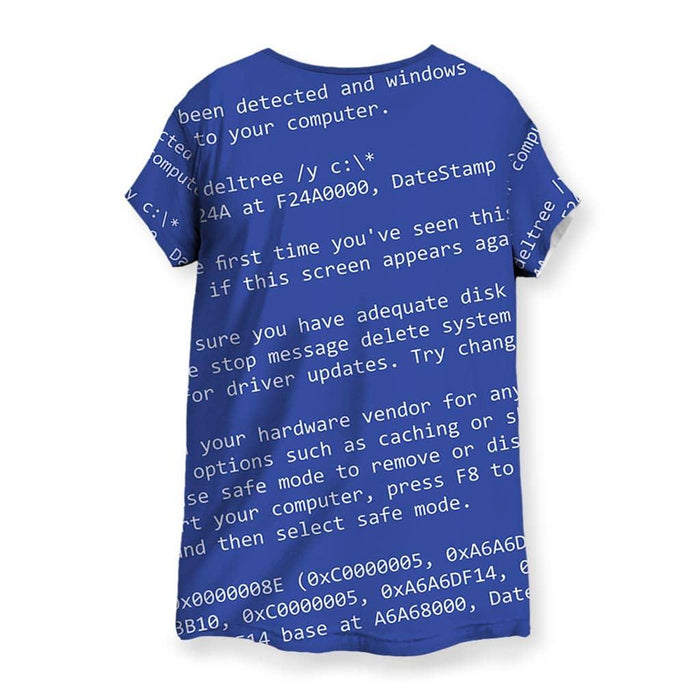 BSOD Women's Tee - The visceral #1E4398 "System Failure Blue" background paired with the panic-inducing #FFFFFF white Console font structure