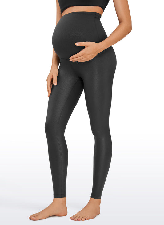CRZ YOGA Women's Maternity Leggings Super High Rise Butterluxe 28'' Black Classic Leather