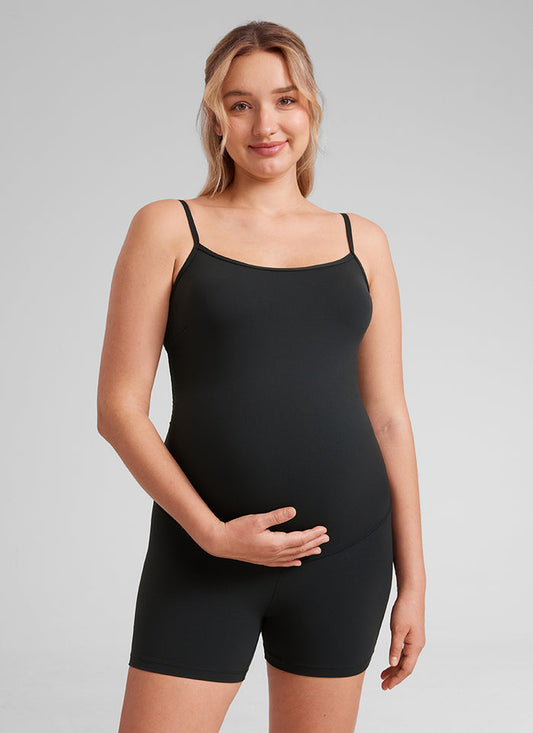 CRZ YOGA Women's Maternity Yoga Tight Fit Romper Shorts Bodysuits Black