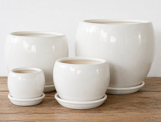 Ceramic Ball Pot with Saucer - White