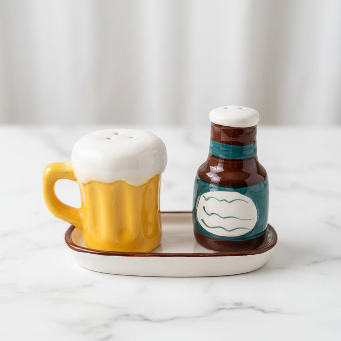 premium ceramic salt and pepper shaker set with tray cute beer mug design – Pakistan
